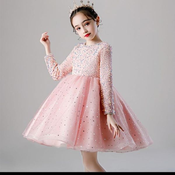 girl's dresses sequin tulle toddler girl princess dress kids party long sleeve wedding for birthday baby girls first communion clothing, Red;yellow